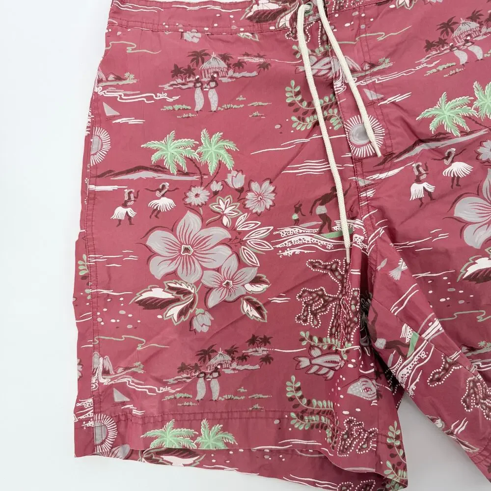 Vintage Polo Ralph Lauren Men's Swimming Trunks‎ L Logo Hawaiian Luau Volcano